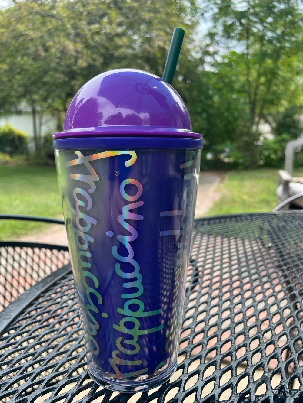 2014 Starbucks Frappuccino 16 oz Cold Cup Tumbler Purple with Holographics